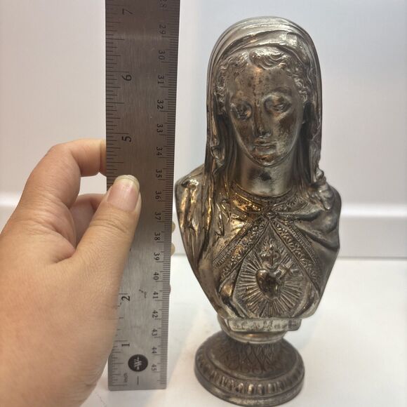Antique Silver Plated Madonna SC De Maria Bust  Religious Statue About 7” H - Picture 11 of 11